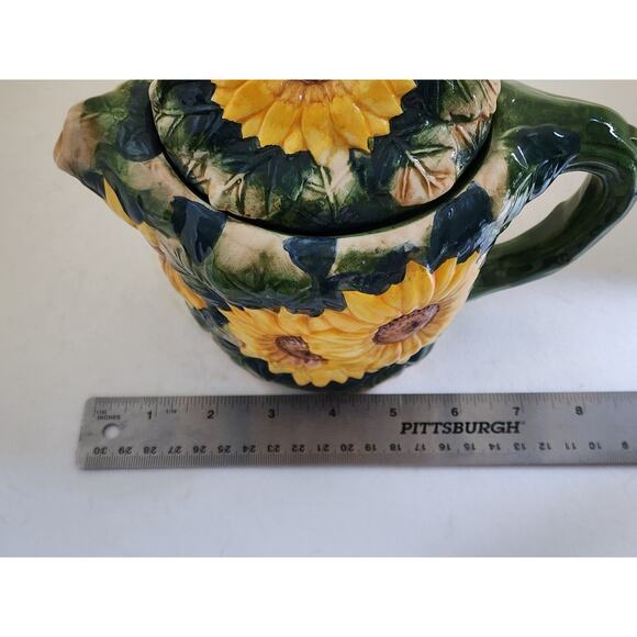 TEAPOT/WORLD BAZAAR-Sunflowers-Green-Floral-Garden-Holds 3 Cups - Picture 10 of 10